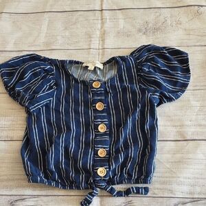 Striped Blue Kids Top with Wooden Buttons
